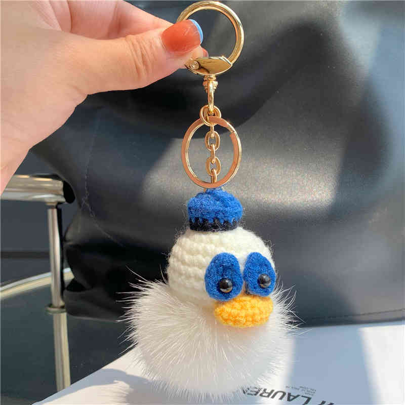 Real Mink Fur Ball Duckling Car Key Chain Pendant Cartoon Plush Fashion Bag Gift