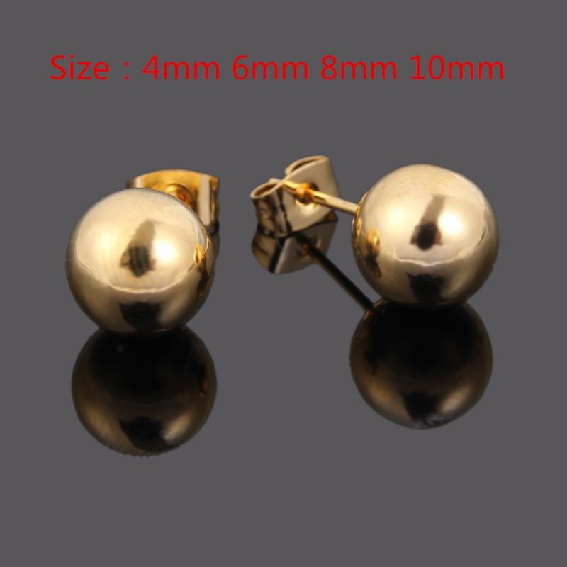 Stud Charm 4mm 6mm 8mm 10mm Ball Earring Yellow Gold Color Shape Classic Design Earrings For Women