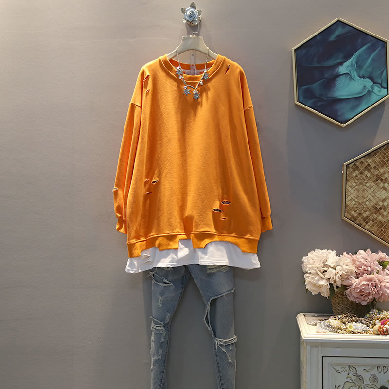 XITAO Patchwork Hole Pullover Hoodie Women Autumn Casual Fashion Style Temperament All match O Neck Women Clothes DZL1580 T200904