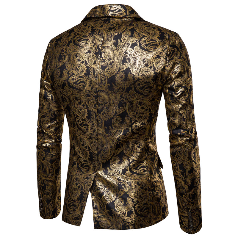 Mens Golden Floral Blazers Business Casual Suit Wedding Dress Gold Blazer