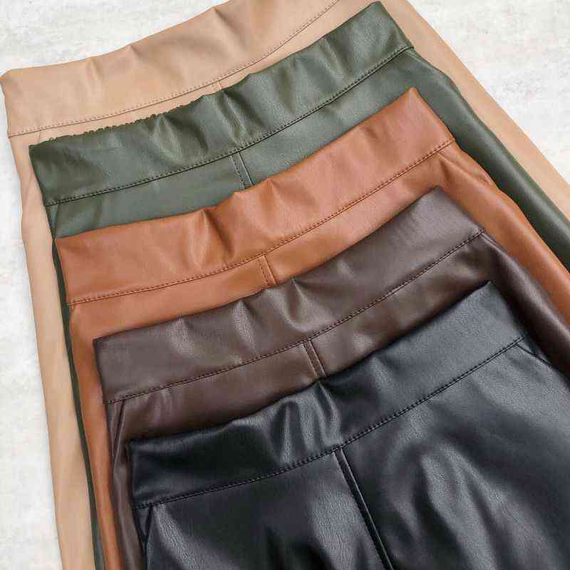Neophil 80cm Pockets Winter Women Pu Faux Leather Skirts High Waist Elastic Latex Female Chic Flare Long Skirt S21847 211119