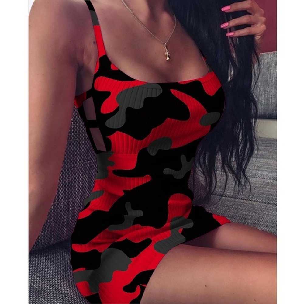 Womens Fashion Sleeveless Camouflage Print Bandage Package Hip Mini Dress Slim Fit Skinny Casual Pencil 210623