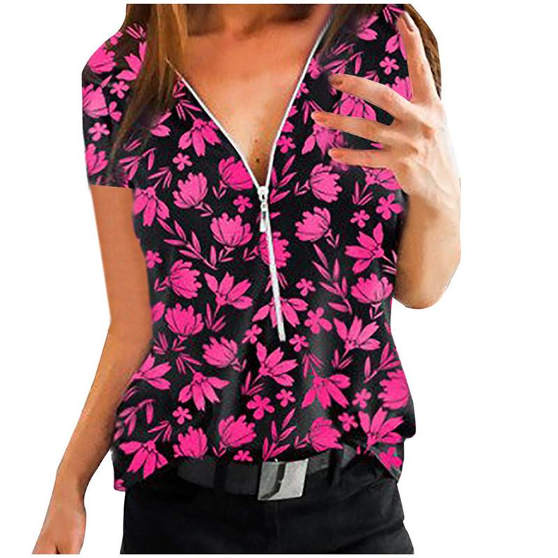 Women' T-Shirt Clothing Slimming Zipper V-Neck Printed Short-Sleeved Casual Loose T-Shirts Daily Commute Wear Pullover, 09
Women' T-Shirt Clothing Slimming Zipper V-Neck Printed Short-Sleeved Casual Loose T-Shirts Daily Commute Wear Pullover, 09