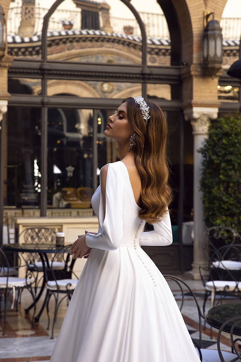 2021 Elegant Satin Princess Wedding Dress Long Sleeve Bridal Gowns Low Back Caftan Bride Dresses Vestido De Noiva Muslim