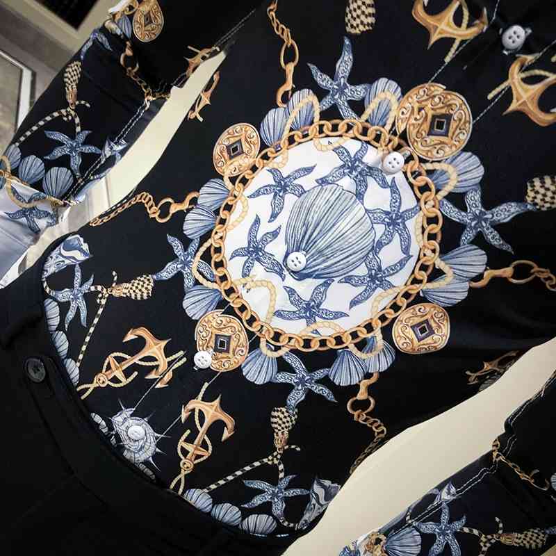 Gold Black Korean Men Clothes Streetwear Fashion Print Men Casual Shirt Slim Fit Men Shirt Dress Party Tuxedo Camiseta Masculina 210714