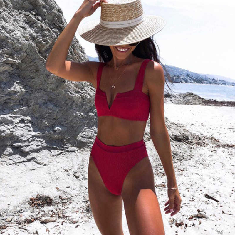 High Waist bikini set V-neck swimwear women Push up swimsuit female Sexy Summer Biquinis bathing suit bather Beach wear 210625