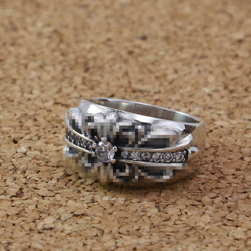925 sterling silver handmade jewelry cross flower band rings with stones American European antique silver designer luxury jewelry nice gift