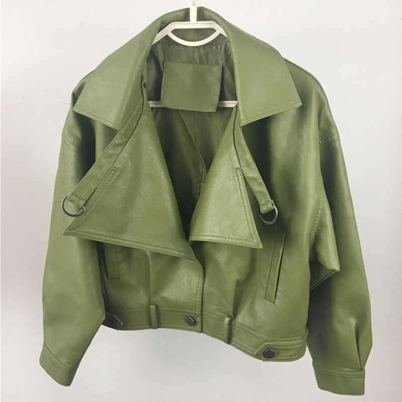 Women Faux Leather Jacket With Batwing Sleeve Soft Female Biker Coats Short Zipper Motorcycle Pu Red Jacket Punk Coats Outwear 211011