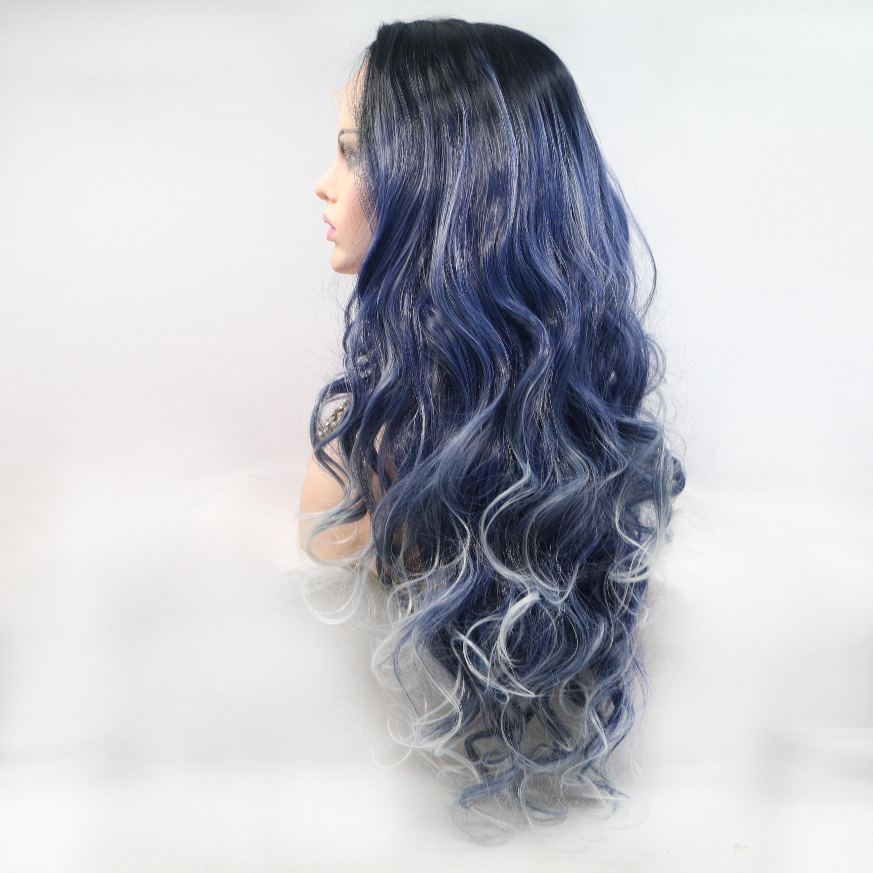 Mix color blue and white Lace Front slight Body Wave Synthetic Wigs Natural looking with soft handfeeling women wigs