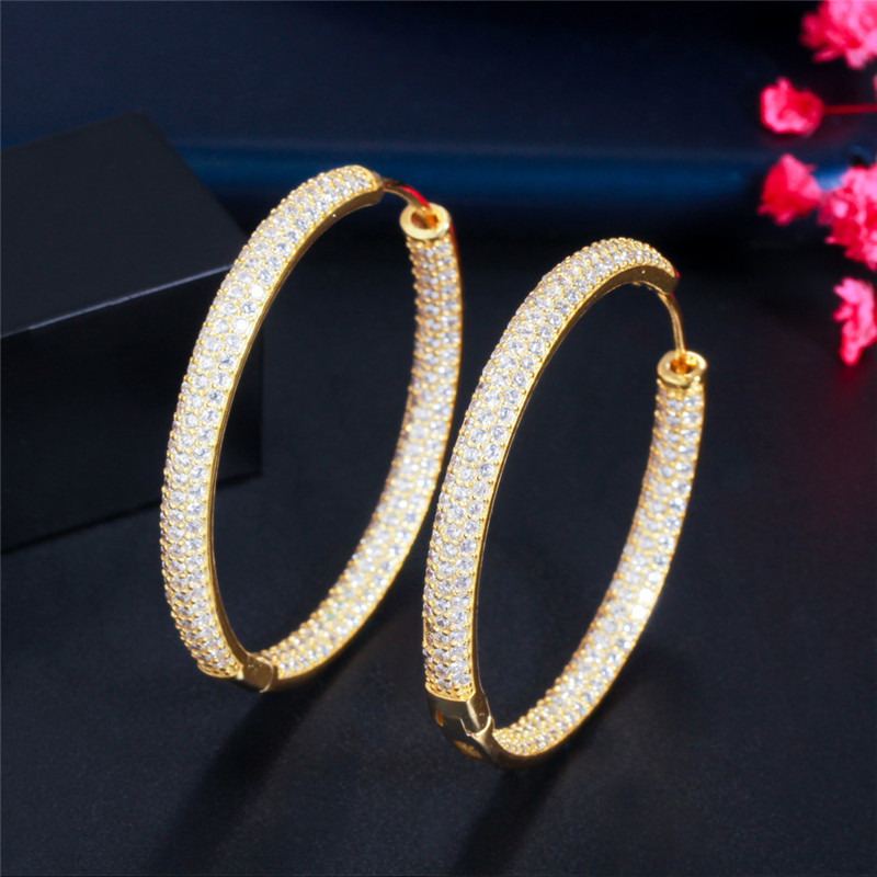 South American 18k Gold Big Hoop 42mm AAA Cubic Zirconia Designer Earrings Copper Jewelry White CZ Silver Circle Earring Jewelry V