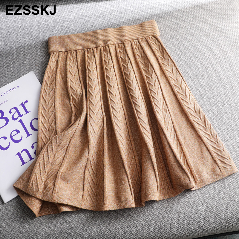 bling Autumn winter a-line thick short SWEATER Skirt Women good quality cute shinny mini skirt female elegant knit skirt 210309