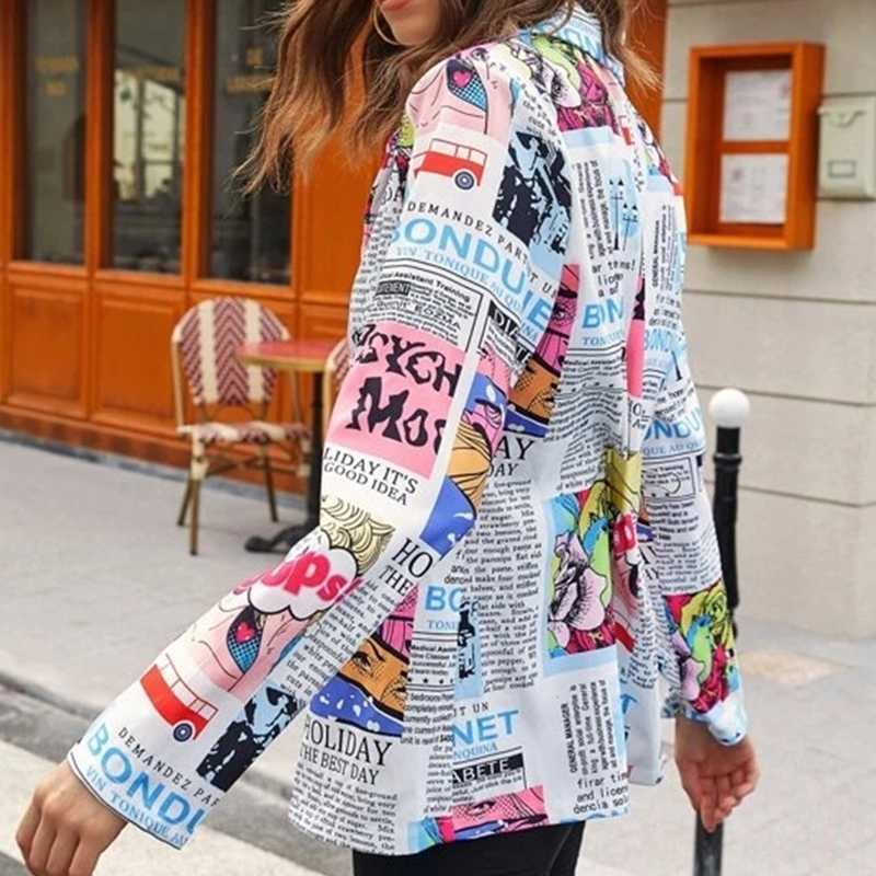 2021 Original Design Fashion Blazers Newspaper Print HighStreet Tops Women Slim Unique Clothes Spring Autumn Temperament Outwear X0721
