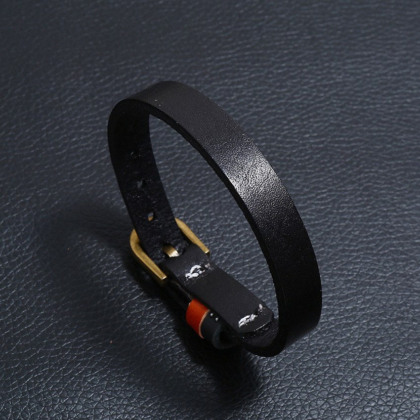Pin Buckle Belt Bracelets Bangle Cuff Retro Simple Leather Bracelet for Women Men Punk Rock Fashion Jewelry Black Brown Will and Sandy
