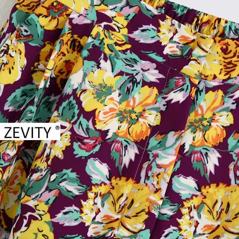 Zevity women fashion tropical flower printing casual Bermuda Shorts lady elastic waist chic shorts pantalone cortos P911 210603