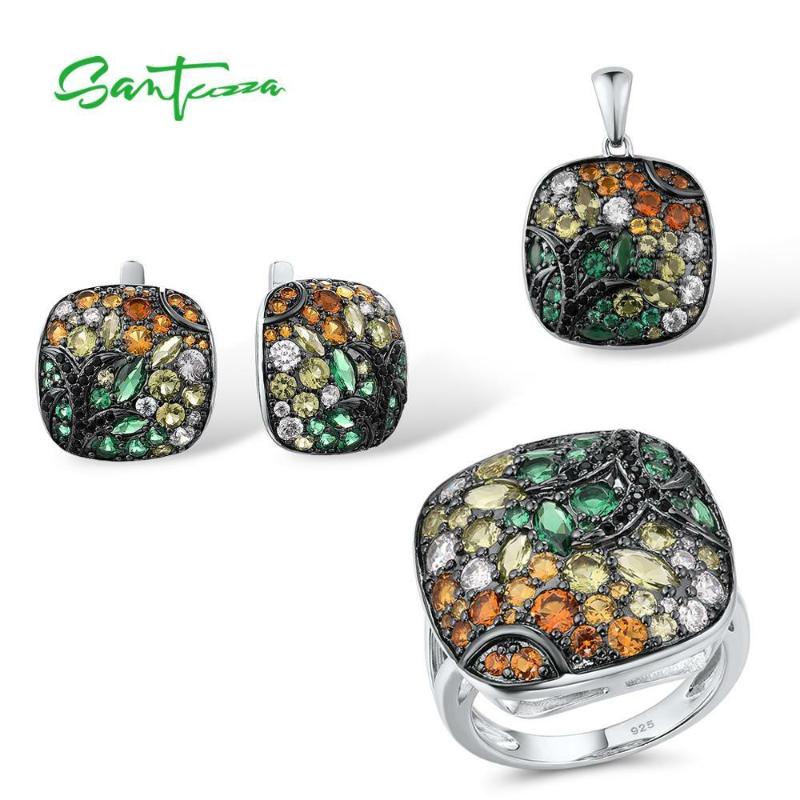 Bracelet, Earrings & Necklace SANTUZZA Jewelry Set For Women 925 Sterling Silver Sparkling Colorful Stones Square Pendant Ring Party Fine, Black
Bracelet, Earrings & Necklace SANTUZZA Jewelry Set For Women 925 Sterling Silver Sparkling Colorful Stones Square Pendant Ring Party Fine, Black