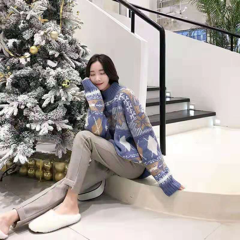 Retro autumn and winter knit pullover new Korean loose sweater women's jacket Long sleeve turtleneck 210218
