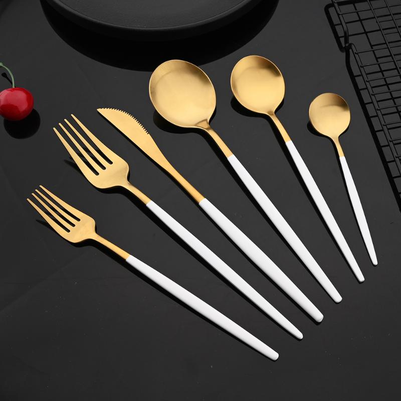 Dinnerware Sets 36Pcs White Gold Cutlery Set Matte Knife Dessert Spoon Fork Tableware Stainless Steel Kitchen Flatware
Dinnerware Sets 36Pcs White Gold Cutlery Set Matte Knife Dessert Spoon Fork Tableware Stainless Steel Kitchen Flatware