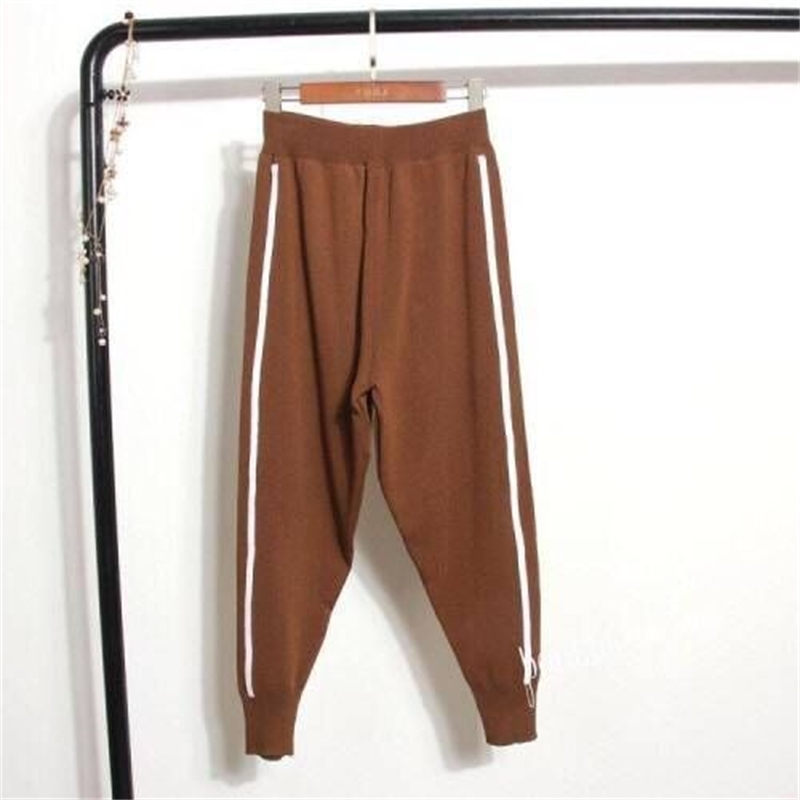 Top Fashion Knitting women's Side Striped Harem Pants loose casual elastic waist trousers plus size women pants T200223