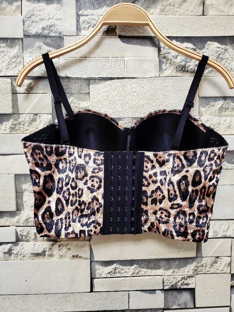 Women Sexy Leopard Print Velvet Short Bustier Crop Tops Outside Wearing Sleeveless High Waist Corset Camis K487 210527
