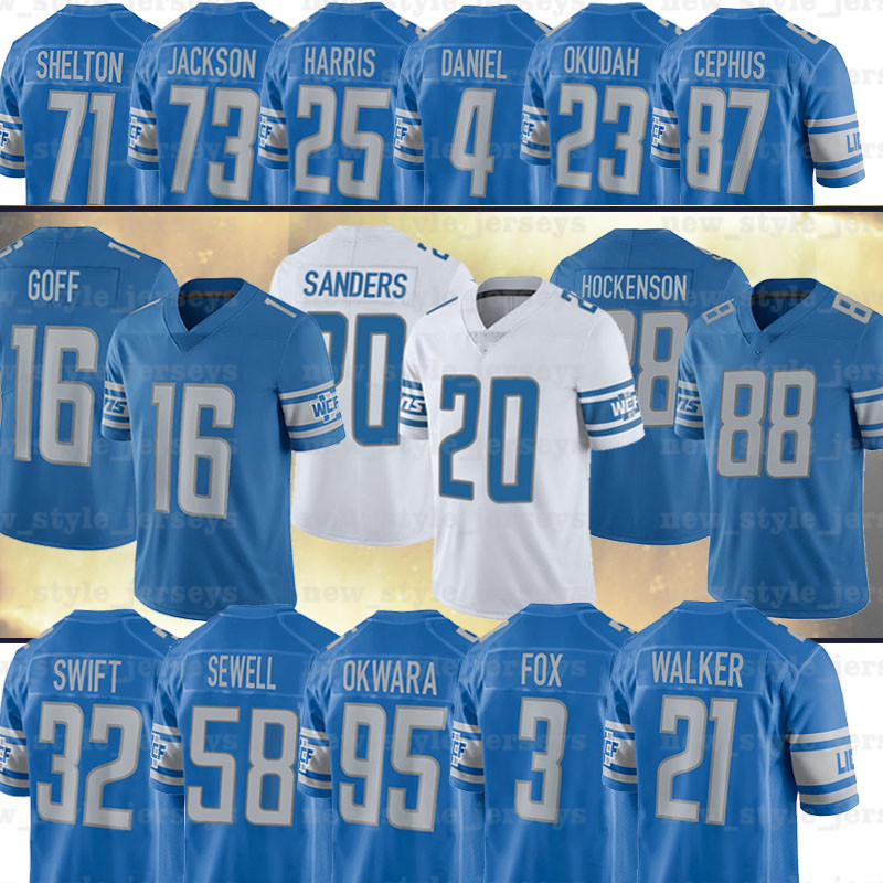 20 Barry Sanders 16 Jared Goff Jerseys 33 Kerryon Johnson 32 D'ANDRE SWIFT 88 T.J. Hockenson 23 Jeff Okudah 3 Jack Fox 28 Adrian Peterson Penei Sewell Tracy Walker, Men(xiong shi)
20 Barry Sanders 16 Jared Goff Jerseys 33 Kerryon Johnson 32 D'ANDRE SWIFT 88 T.J. Hockenson 23 Jeff Okudah 3 Jack Fox 28 Adrian Peterson Penei Sewell Tracy Walker, Men(xiong shi)