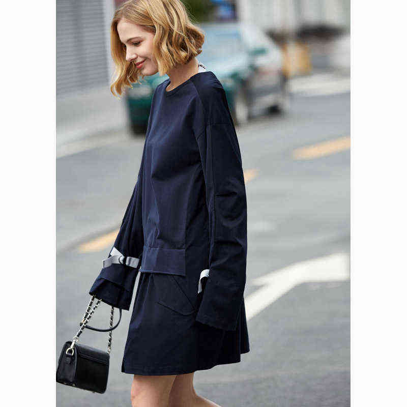 Backless Dress Autumn Women Round Neck Solid Loose Female Dresses 11980011 210527