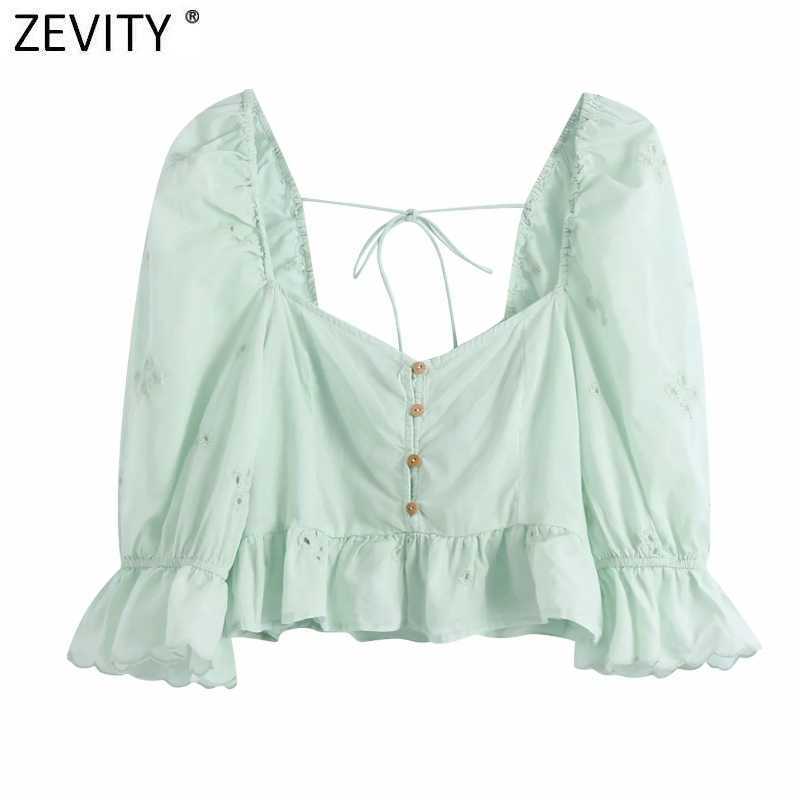 Zevity Women Pleats Puff Sleeve Hollow Out Embroidery Short Smock Shirts Lady Ruffles Blouse Roupas Femininas Blusas Tops LS9237 210603, As pic ls9237bb
Zevity Women Pleats Puff Sleeve Hollow Out Embroidery Short Smock Shirts Lady Ruffles Blouse Roupas Femininas Blusas Tops LS9237 210603, As pic ls9237bb