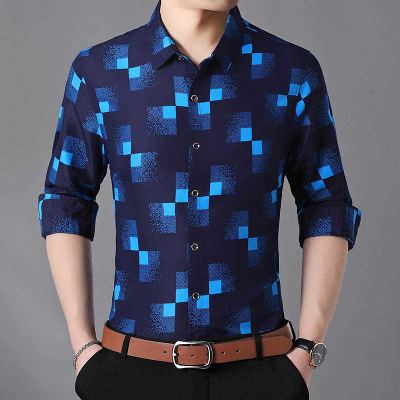 Plus Size 5XL 6XL 7XL Spring Autumn Men's Shirts Personality Printed Cotton Long Sleeve Shirt 210528
