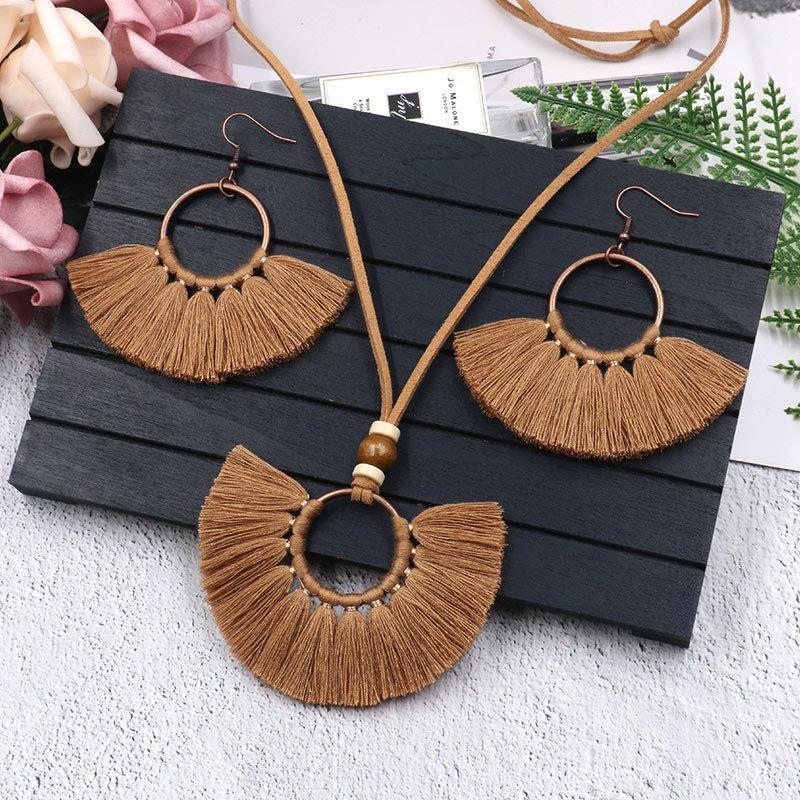Earrings & Necklace Bohemia Color Cotton Tassel Fringe Jewelry Set Charm Necklaces For Women Vintage Circle Round Ears Cuff Long, Silver
Earrings & Necklace Bohemia Color Cotton Tassel Fringe Jewelry Set Charm Necklaces For Women Vintage Circle Round Ears Cuff Long, Silver