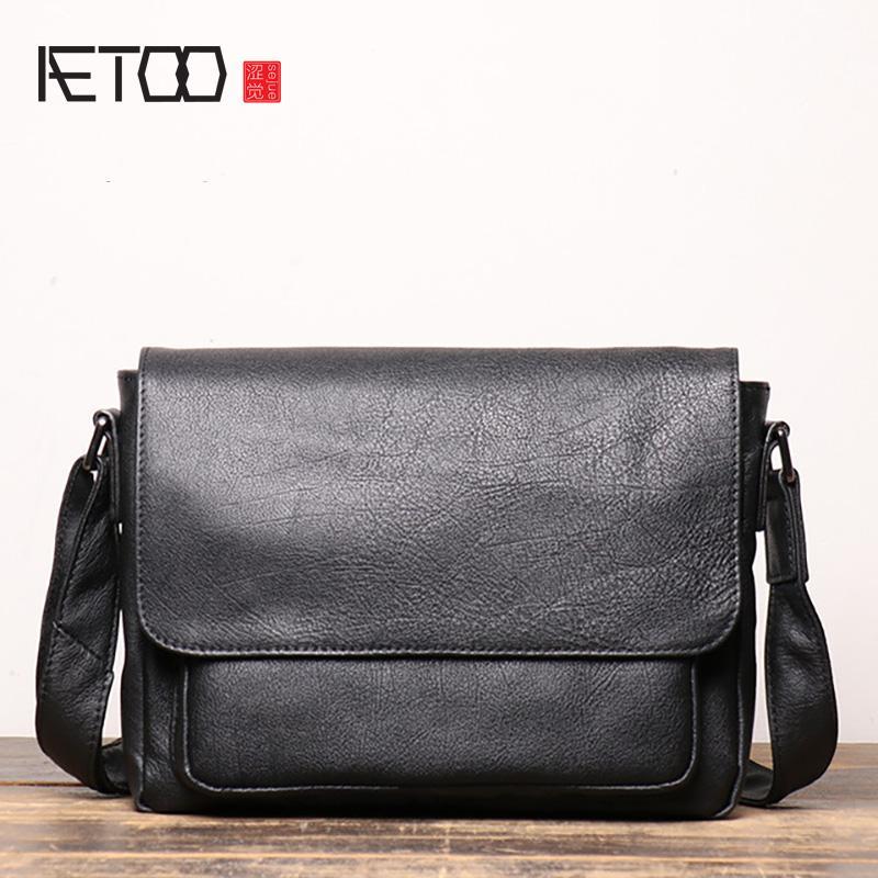 All-match AETOO Fashion Men's Leather Shoulder Bag, Casual Stiletto Bag