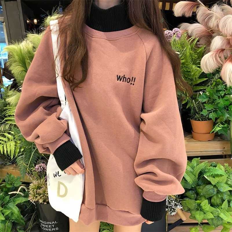 Hoodies Women Autumn Winter Trendy Embroidery Korean Style Simple Casual Kawaii Ulzzang Oversize Womens Clothing Chic Streetwear Y200915