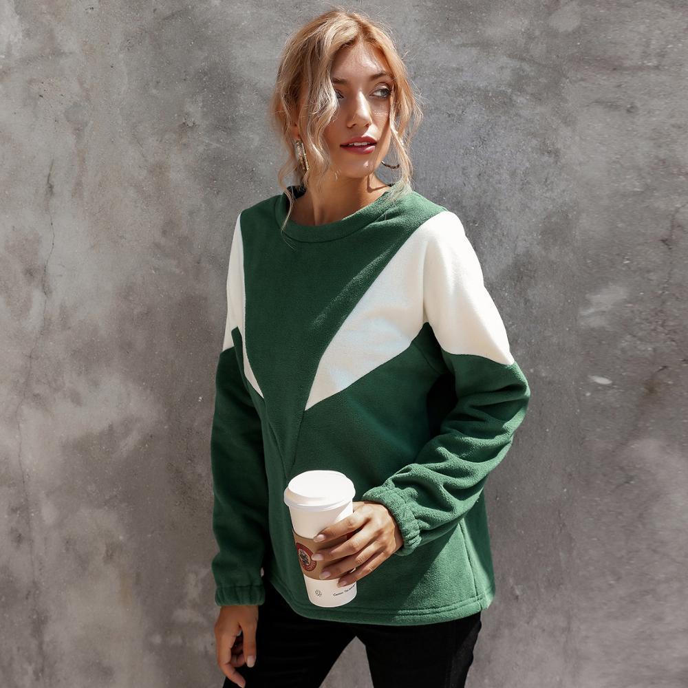 BornToGirl Autumn Winter Women's Loose Round Neck Long Sleeve White Red Green Hoodies Sweatshirt 201028