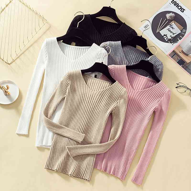 Pullover Knit Sweater Women Winter Clothes Women Jumper V Neck Soft Rib Knitted Winter Tops Knitwear Pull Femme Sweaters 210810wtt