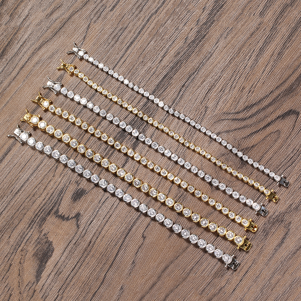 New Fashion Round Charm Tennis Bracelet Bangle Iced Out 5mm Width 7inch 8inch High Quality Brass Hip Hop Bling CZ Zircon Men's Jewelry for Women 