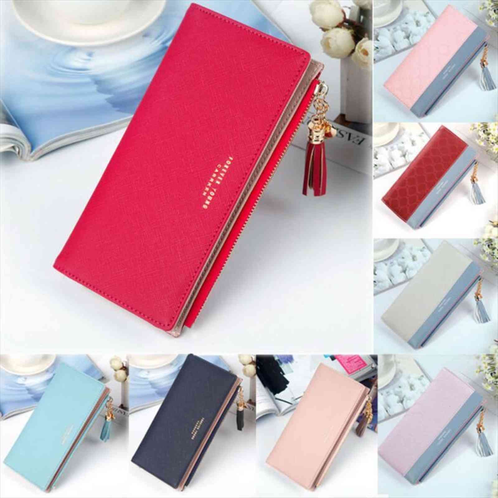 women pu leather zipper wallet purse long card holder bag phone handbag fine suture fashion dazzling tassel decoration, Red;black
women pu leather zipper wallet purse long card holder bag phone handbag fine suture fashion dazzling tassel decoration, Red;black