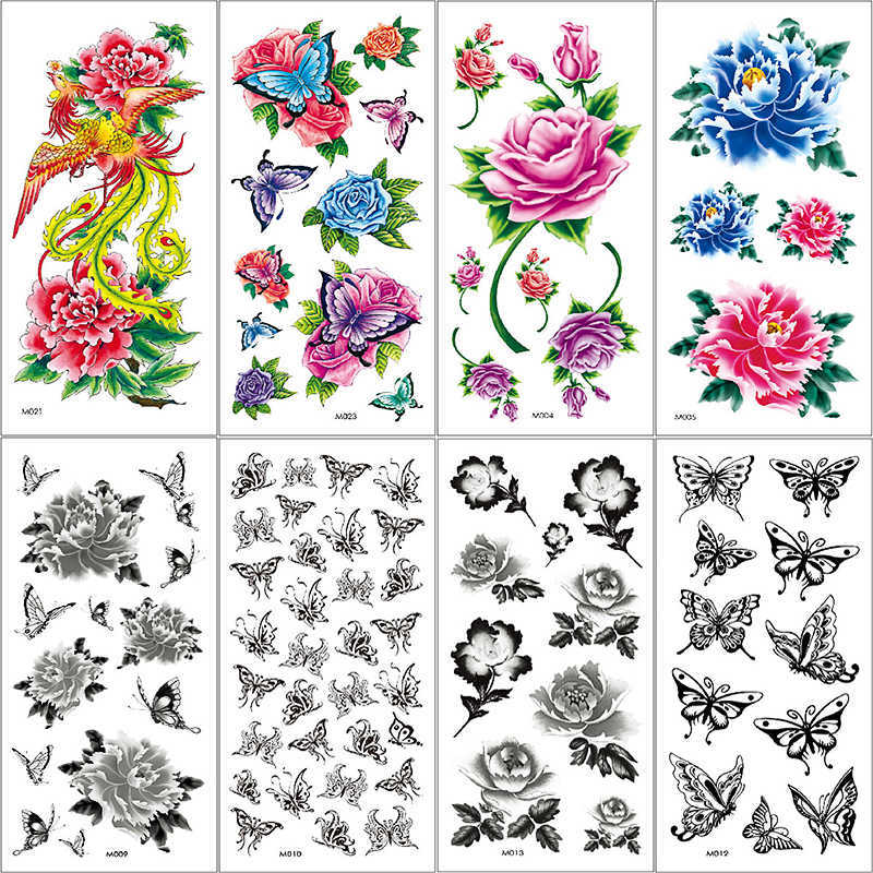 

Classic Black Flower Women Girls Fake Tatoo Stickers Waterproof Temporary Watercolor Rose Arm Tattoo Butterfly Body Art Tattoos