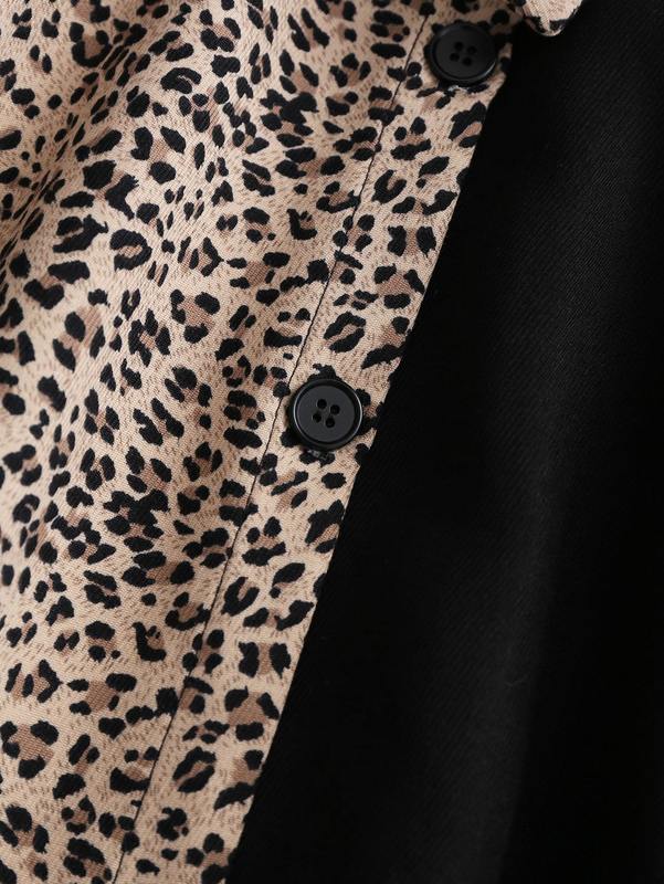 Girls Leopard Spliced Belted Shirt Dress SHE