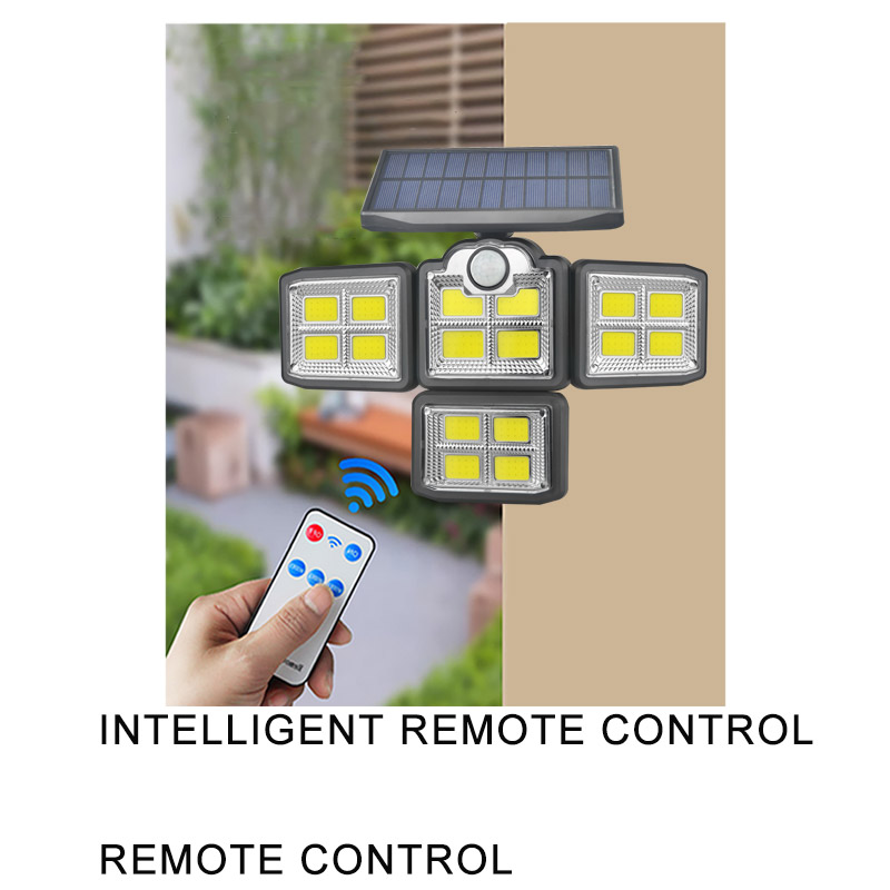 198 COB LED Solar Lamp Sensor Light Four-head Rotatable Garden Floodlight Wall Spotlight