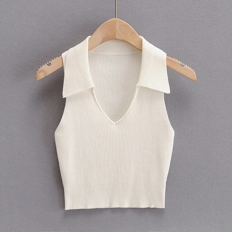 Summer Polo Neck Tank Top Women Ins Hot Fashion Knit Skinny Crop Top Chic Street Girls Sleeveless T Shirt Women Vest Tops 210308