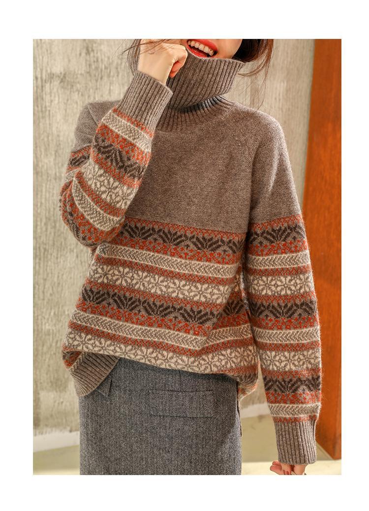New High-neck Sweater Women Thick Loose Lazy Jacquard Bottoming Shirt Winter Pull-up Pile Collar Sweater Women 210218