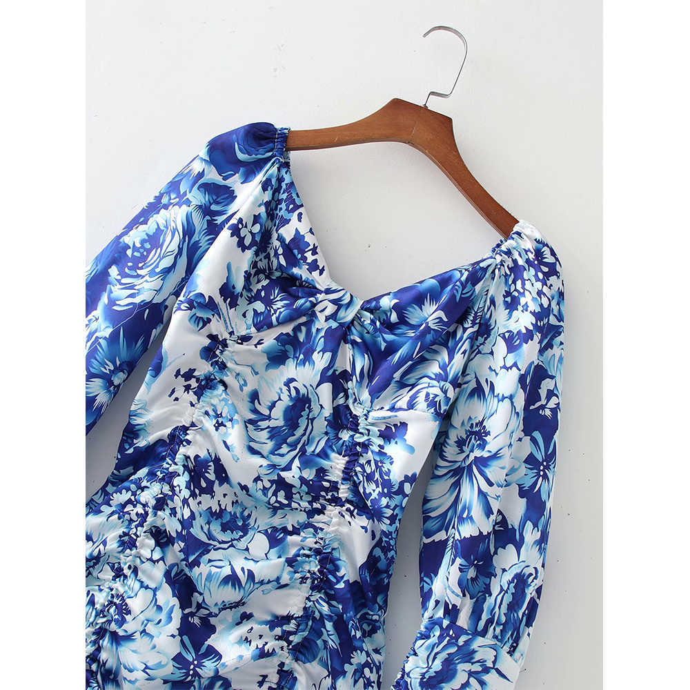 Summer Floral Draped Dress Women Vintage Casual Fashion Chic Lady Short Dress Women 210709