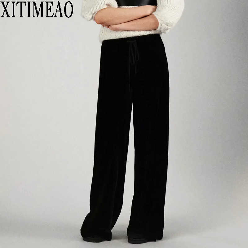 ZA Solid Color Long Trousers Lady Streetwear Velvet Wide Leg Pants Casual Lace Up Women Loose floor length 210604, Black
ZA Solid Color Long Trousers Lady Streetwear Velvet Wide Leg Pants Casual Lace Up Women Loose floor length 210604, Black