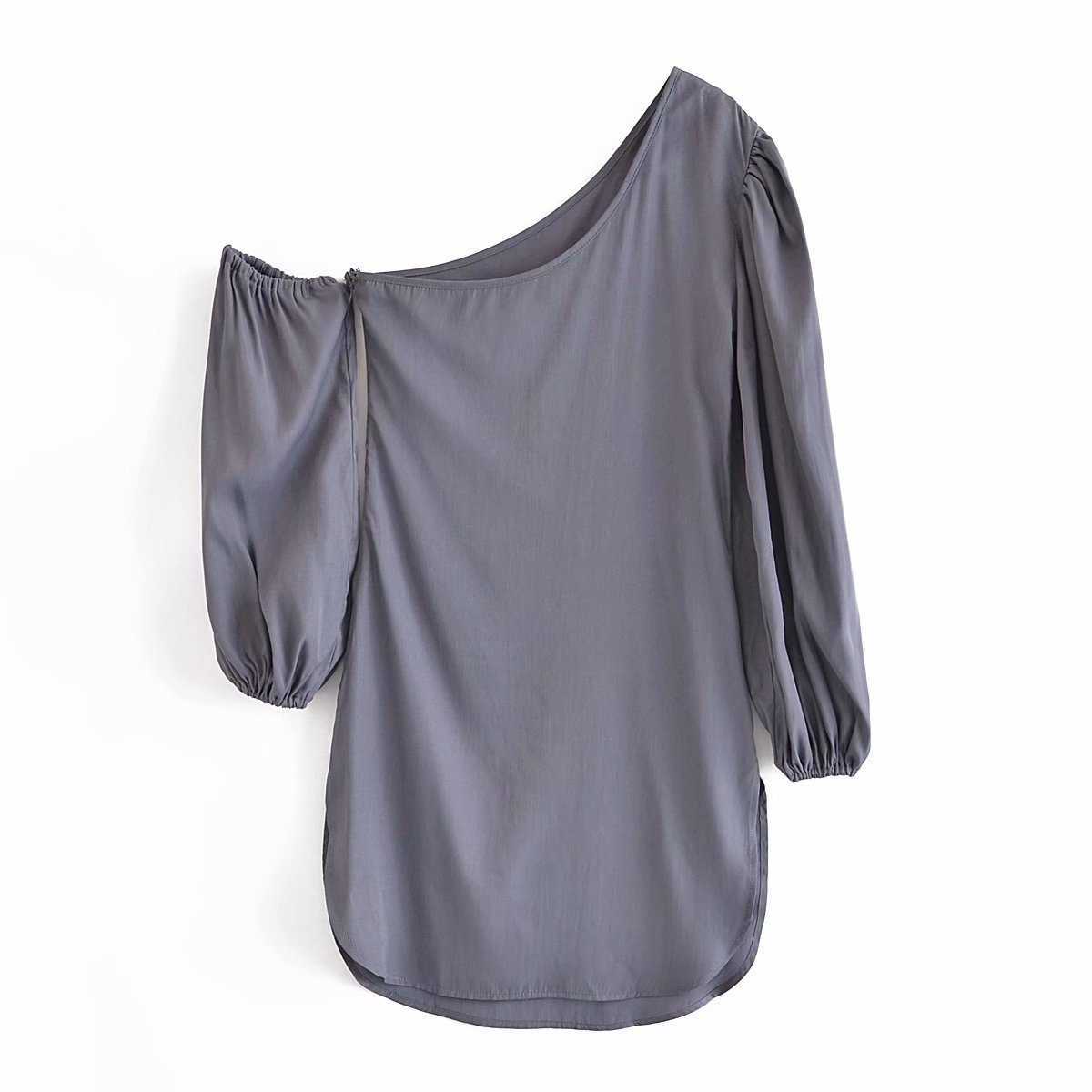 Chic Women Summer Off Shoulder Dress Vintage Lantern Sleeves Side Vents Short Satin Dresses Sexy Woman Robe 210709