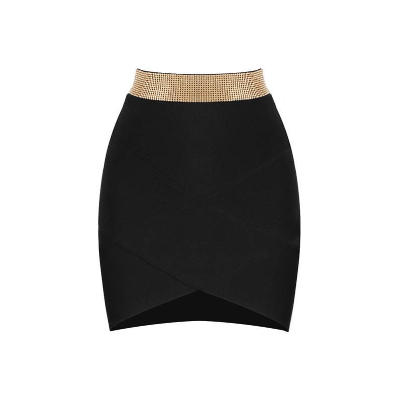 High Quality Red Black White Gold Silver Waist Rayon Mini Bandage Skirt Night Club Party Skirt 210309