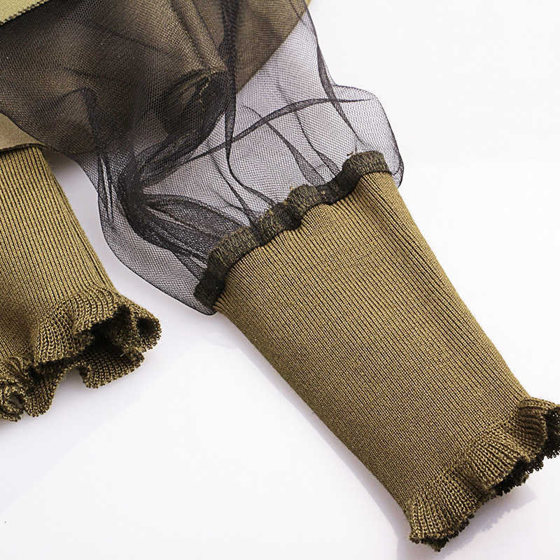 [EAM] Spring Round Neck Long Sleeve Solid Color Gauze Split Joint Loose Sweatshirt Women Fashion JC509 210809