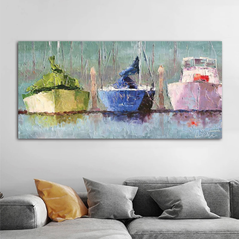 Sailboat Painting Wall Art For Living Room Boat Ship Pictures Canvas Prints Modern Home Decor Oil Painting On Canvas Quadros