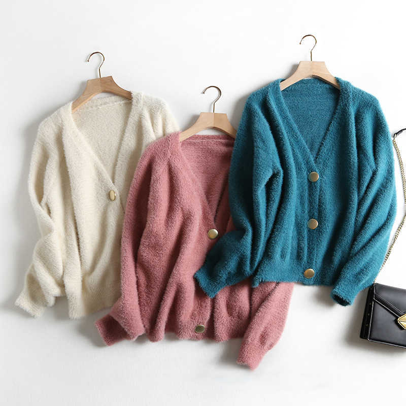 GOPLUS Cardigan Sweater For Women V Neck Oversized Sweaters Green Black Cardigans Vrouw Truien Pull Femme Sweter Dames Trui 210918