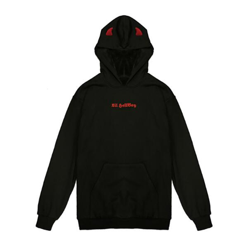 Fall Spring Women Letter Sweatshirts High Street Harajuku Cute Hoodies Punk Gothic Devil Horn Chic Hooded Pullover Loose Sweat 201102