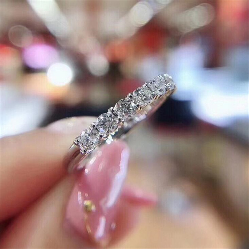 Sweet Cute Simple Fashion Jewelry 925 Sterling Silver Single Rows White Topaz CZ Diamond Eternity Women Wedding Engagement Band Ring Gift