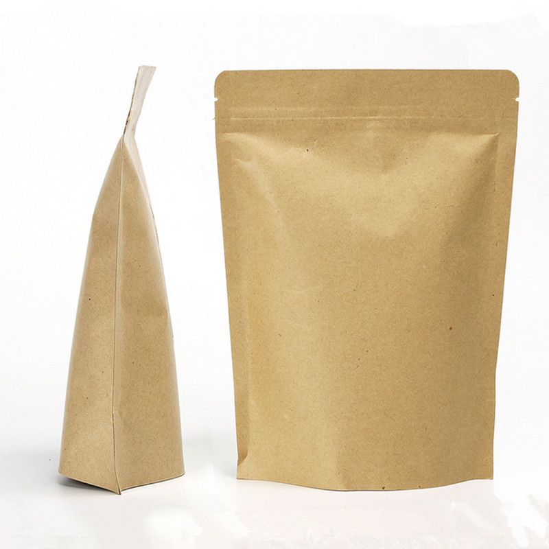 100pcs Thick Resealable Stand up Kraft Paper Zip Lock Packaging Bag Resealable Coffee Powder Snack Sugar Nuts Tea Waterproof X-mas Wedding Gifts Stora