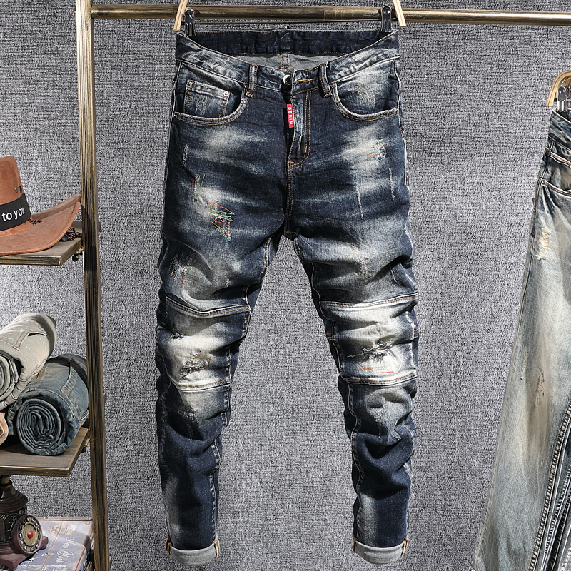 2021 New Italian Vintage Fashion Men Jeans Retro Black Blue Spliced Designer Slim Ripped Biker Pants Hombre Streetwear Hip Hop Trousers U26a, Retro dark blue
2021 New Italian Vintage Fashion Men Jeans Retro Black Blue Spliced Designer Slim Ripped Biker Pants Hombre Streetwear Hip Hop Trousers U26a, Retro dark blue